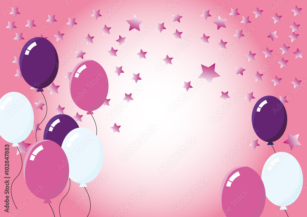 Color party balloons. Sweet pink background with stars. Wishes for Valentine's Day, girly