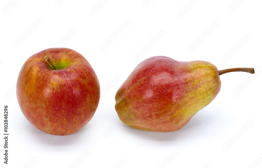 Red pear and red apple isolated on white background Red pear and red apple isolated on white background