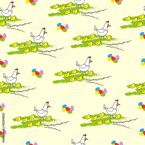 Easter vector seamless color pattern on yellow background