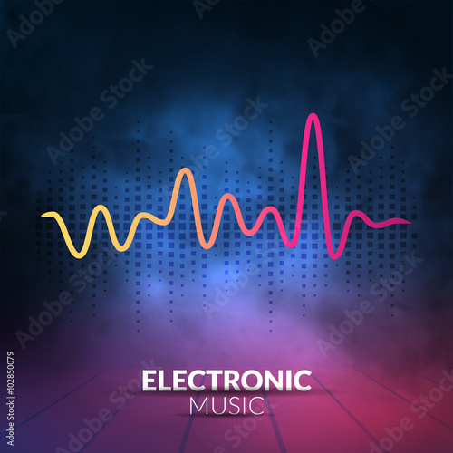 Vector digital equalizer with colored lights and smoky background. Vector illustration can be used for interfaces in web design, Wallpapers, postcards and musical banners.