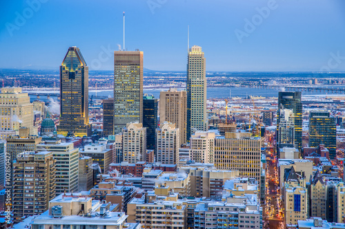 Montreal skyline at sunset, in Winter photo