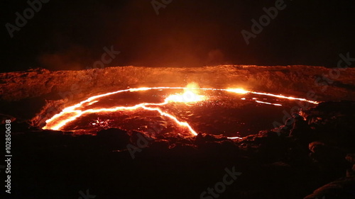 Lava flow and small eruption of Volcano Erta Ale, Ethiopia