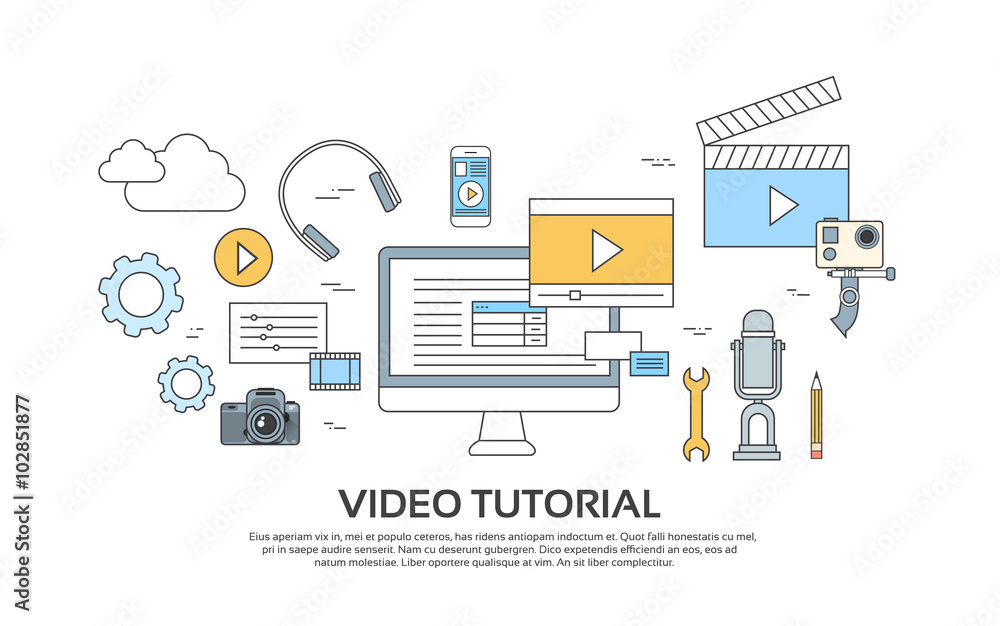 Video Tutorial Editor Concept Modern Technology Set Icons Video Tutorial Editor Concept Modern Technology Set Icons