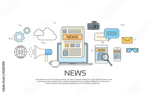 News Icons, Newspaper, Tablet Smart Phone Paper Web Banner Set