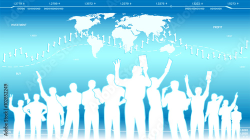 Silhouettes of stock exchange traders 