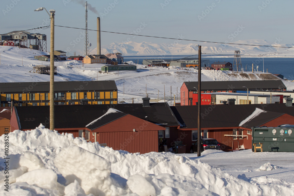 City skyline at Longyearbyen, Spitsbergen (Svalbard). 