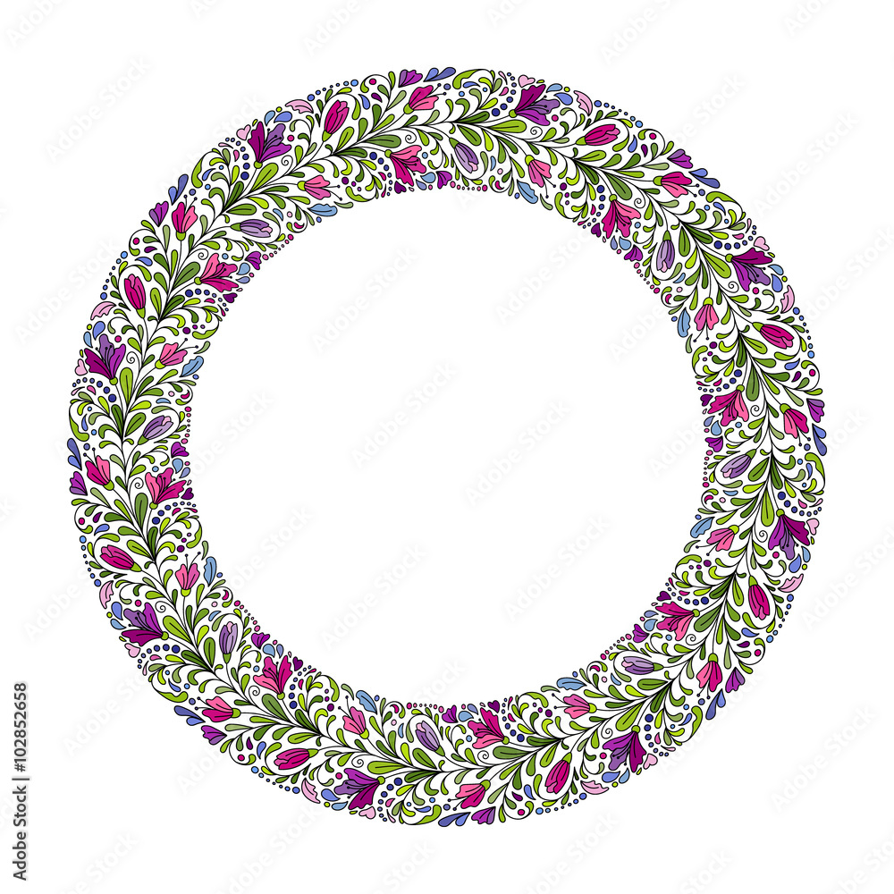 Vector Floral Wreath Card. Boho design with doodle hand drawn flowers frame. Also can be used as wedding invitation and save the date card Vector Floral Wreath Card. Boho design with doodle hand drawn flowers frame. Also can be used as wedding invitation and save the date card