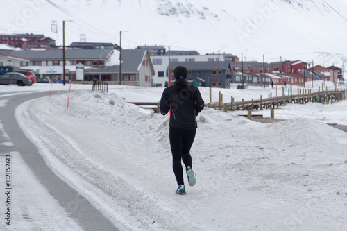 Jogging in Longyearbyen, Spitsbergen (Svalbard). Norway