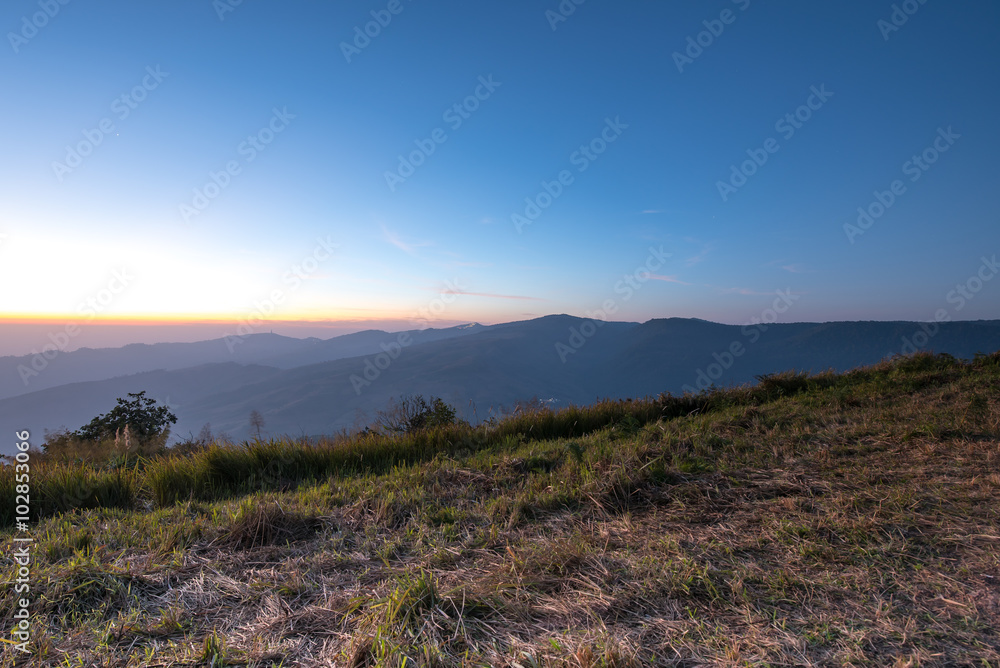 Good moring with sunlight on mountain.