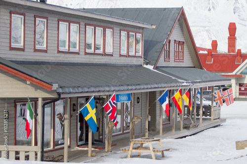  The flags on one of the buildings in Longyearbyen, Spitsbergen