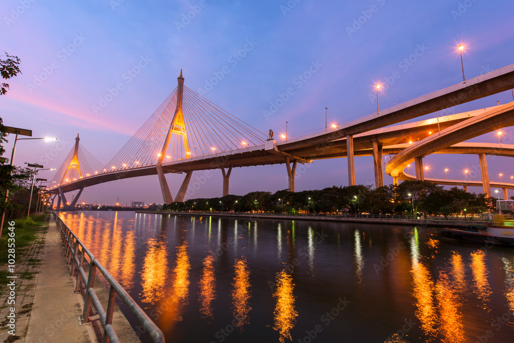 Bhumibol Bridge at dawn in Bangkok