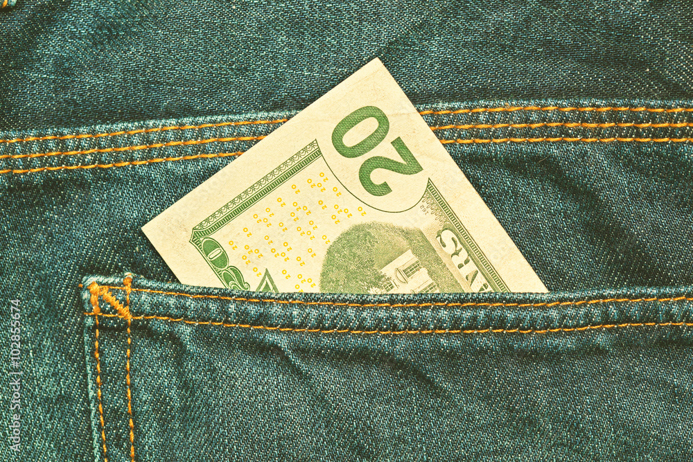 U.S. dollars. $ 20 bill in the pocket U.S. dollars. $ 20 bill in the pocket