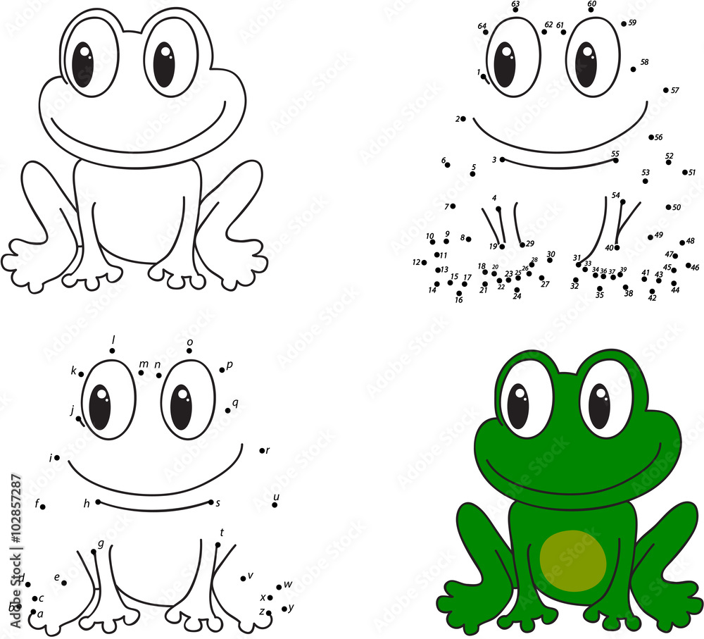 Cartoon frog. Coloring book and dot to dot game for kids Stock Vector ...