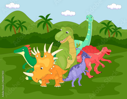 Styracosaurus, spinosaurus, tyrannosaur, stegosaurus and parasau