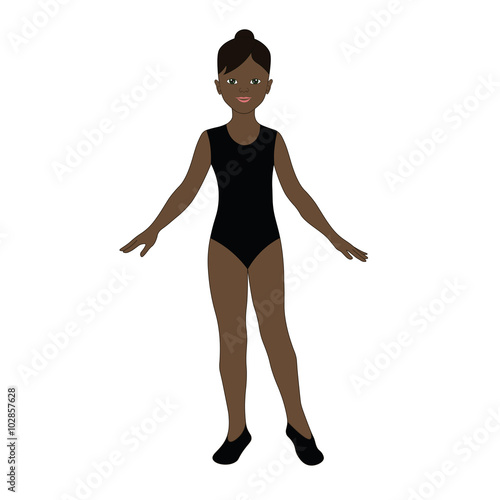 Girl ballerina. Girl in sport swimsuit and ballet flats. The girl is engaged in choreography.