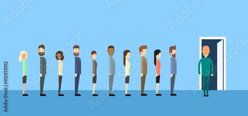 Business People Group Sitting In Line Queue Door