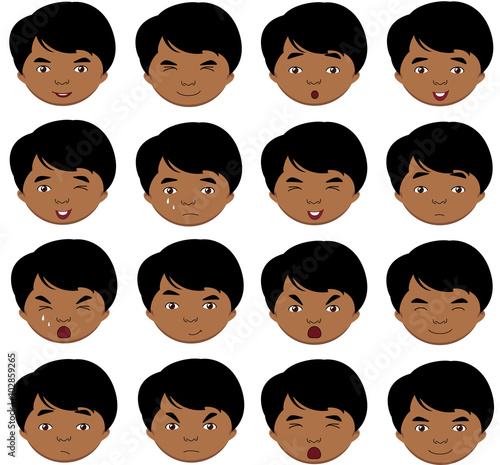 Indian boy emotions: joy, surprise, fear, sadness, sorrow, cryin