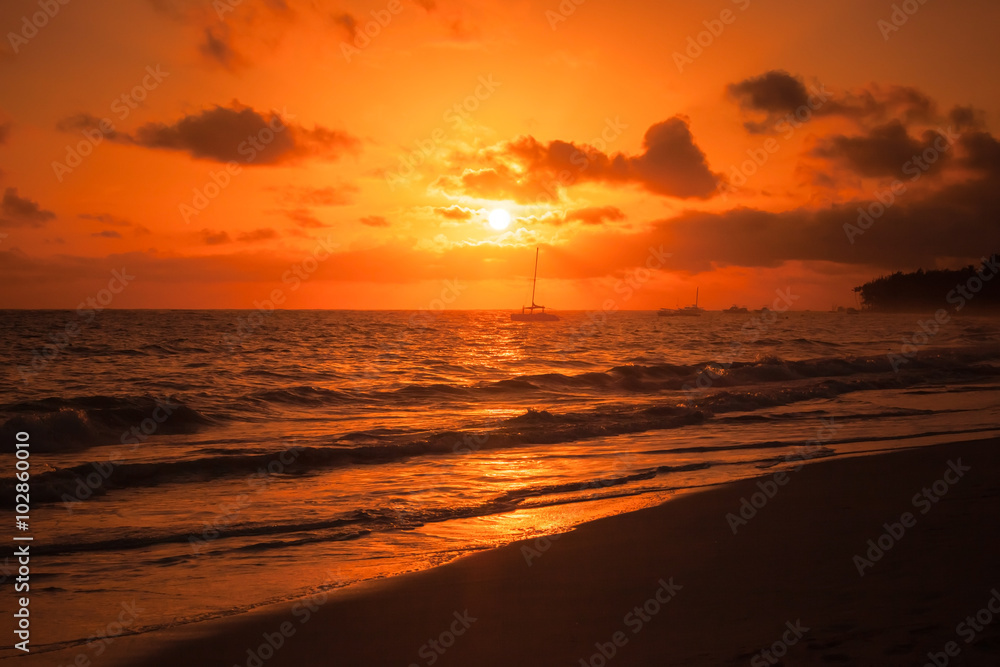  Dominican republic, Punta Cana, red sunrise