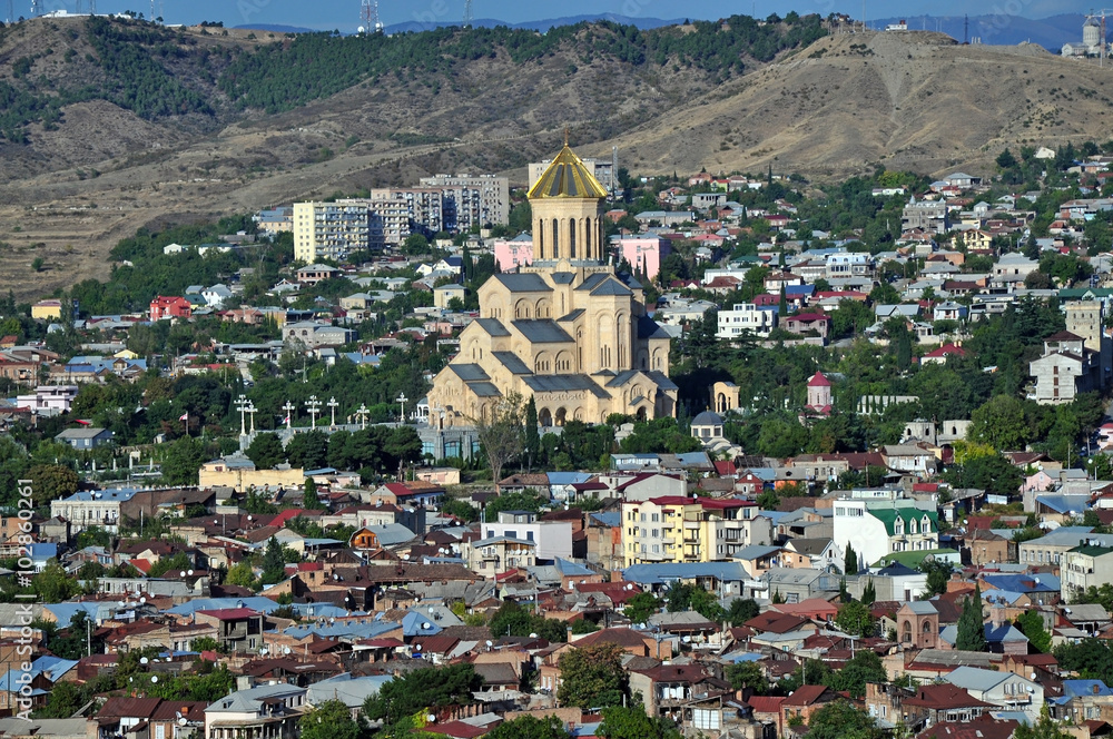 panorama of the center of Tbilisi.  the The Holy Trinity Cathedr