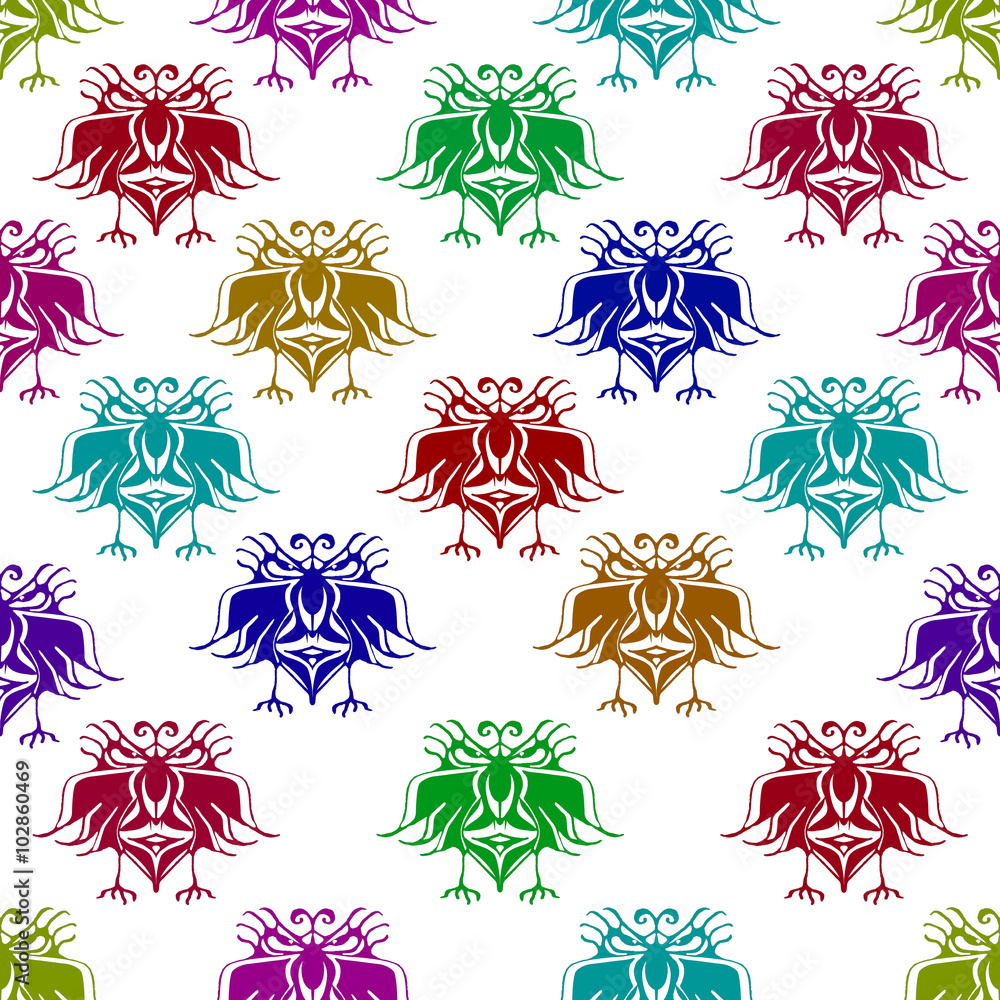 Fototapeta premium Fantasy Angry Birds Drawings Pattern
