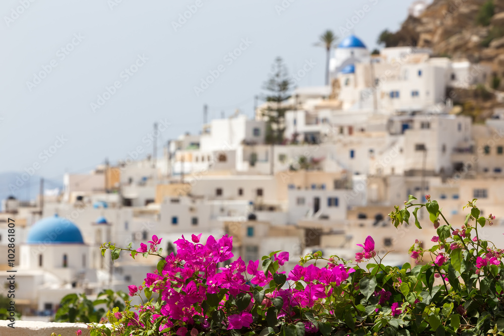 Wonderful view of City buildings in Ios Island, Greece