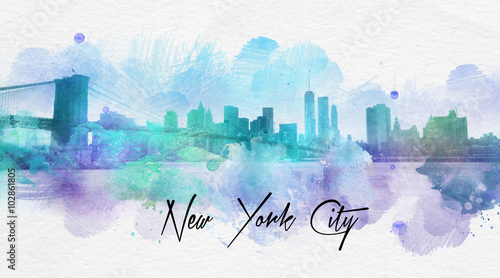 New York City cursive text over painting