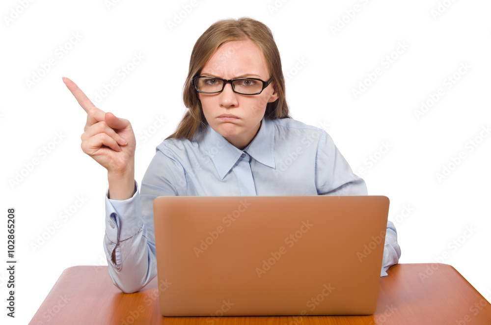 Office employee with laptop isolated on white Office employee with laptop isolated on white