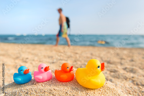 Colorful toys at the summer beach