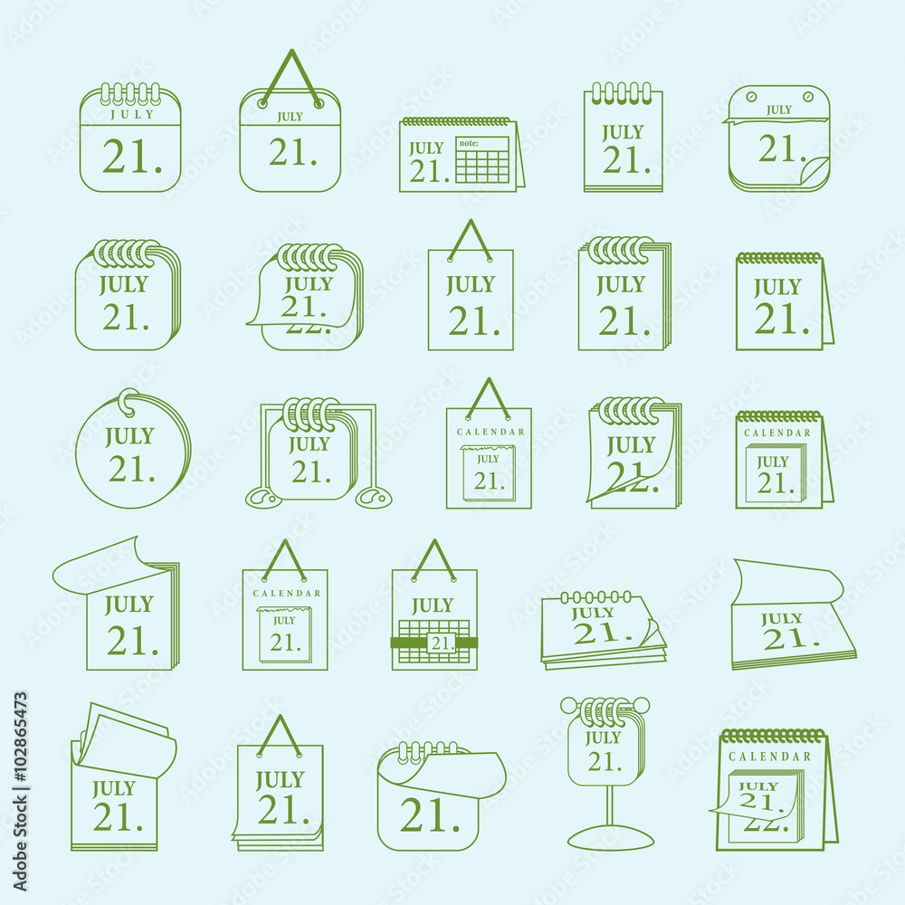 Calendar Thin Line Icons Set - Isolated On Blue Background - Vector Illustration, Graphic Design, Editable For Your Design Calendar Thin Line Icons Set - Isolated On Blue Background - Vector Illustration, Graphic Design, Editable For Your Design