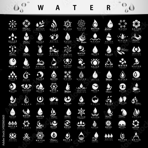 Water And Drop Icons Set - Isolated On Black Background - Vector Illustration, Graphic Design Editable For Your Design 