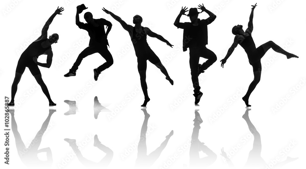 Silhouettes of dancers in dancing concept Silhouettes of dancers in dancing concept