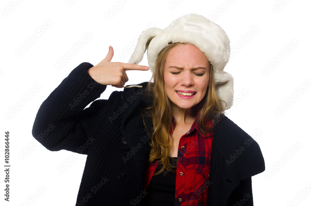 Woman with hat in funny concept Woman with hat in funny concept