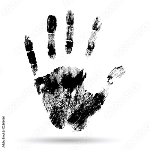 Conceptual black paint human hand or handprint of child