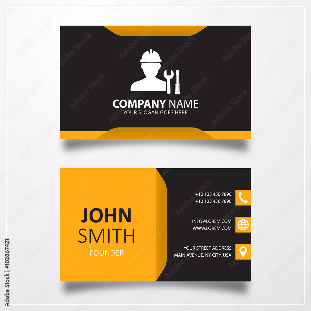 Obraz premium Worker with work tool icon. Business card template