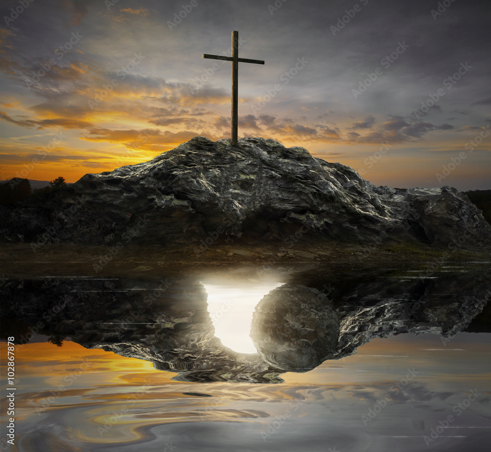 Cross and empty tomb Stock Photo | Adobe Stock