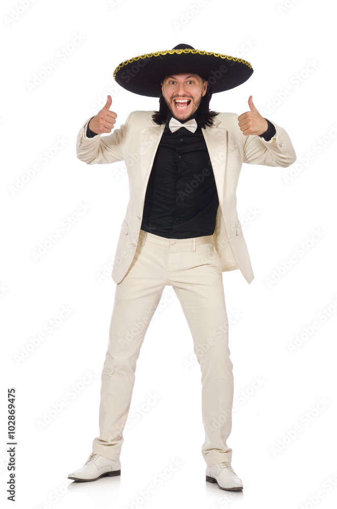 Funny mexican in suit and sombrero isolated on white Funny mexican in suit and sombrero isolated on white