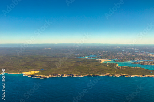 Aerial view of Bate Bay located south of Sydney, New South Wales, in eastern Australia. The bay is south of the Kurnell peninsula and its foreshore makes up the beaches of Cronulla. 