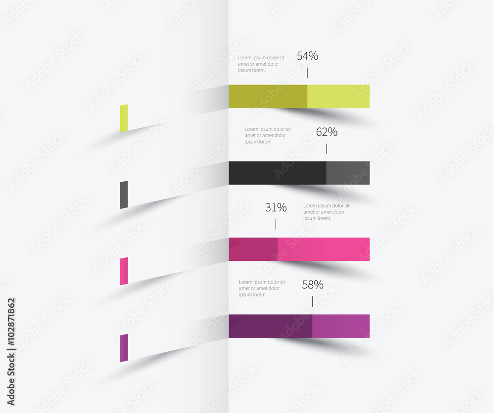 infographics element on the wall / modern infographics paper options, steps, statistics, graph