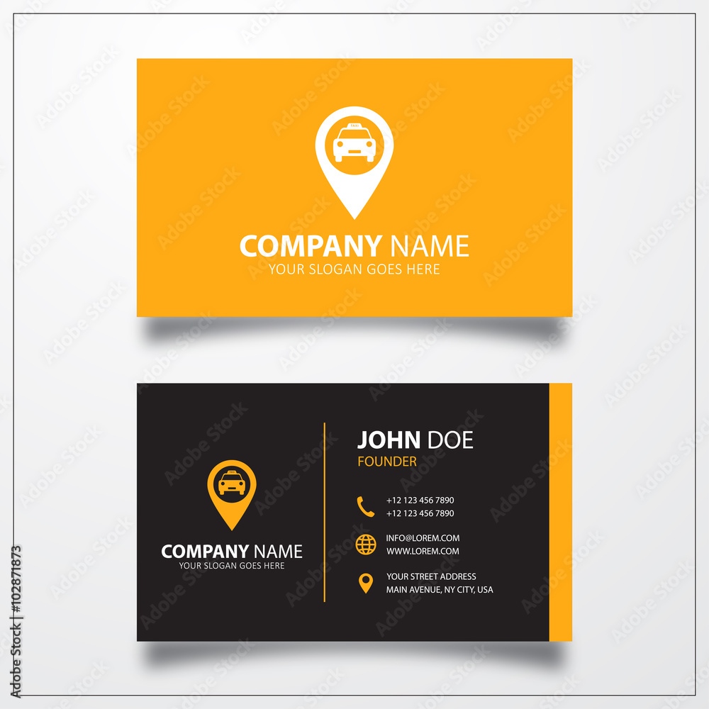 Taxi map pin icon. Business card template Taxi map pin icon. Business card template