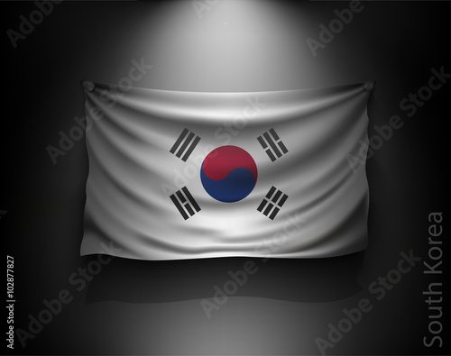 waving flag South Korea on a dark wall