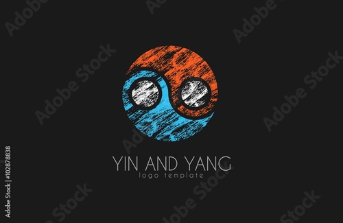 hand drawn ying yang symbol of harmony and balance,  Yin and Yang logo in grunge style. Creative logo