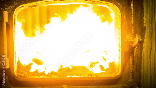 The flame in the furnace coal boiler
