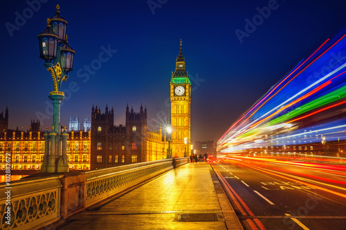 Big Ben and Westminster bridge at night