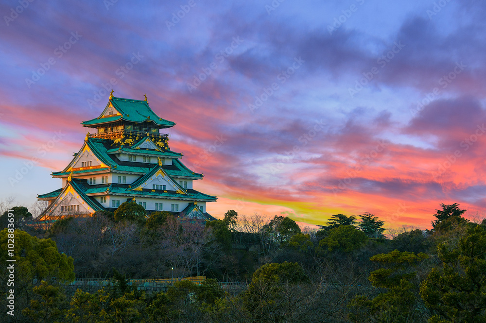 Naklejka premium Niesamowity zachód słońca Obraz zamku w Osace