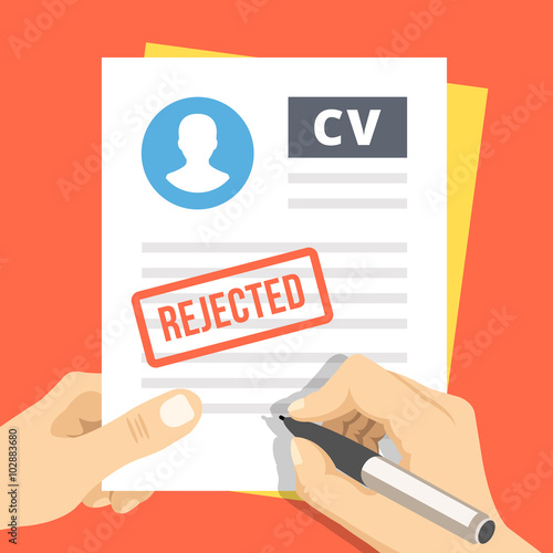 CV rejection. Hand with pen sign a job application