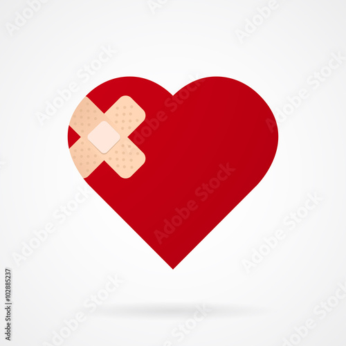 red heart with plaster, vector medical background
