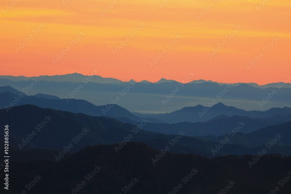 Sunrise in the mountains landscape.