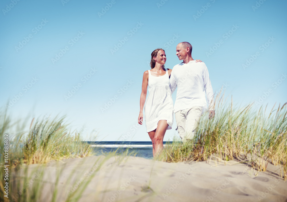 Couple Love Beach Romance Togetherness Concept Couple Love Beach Romance Togetherness Concept