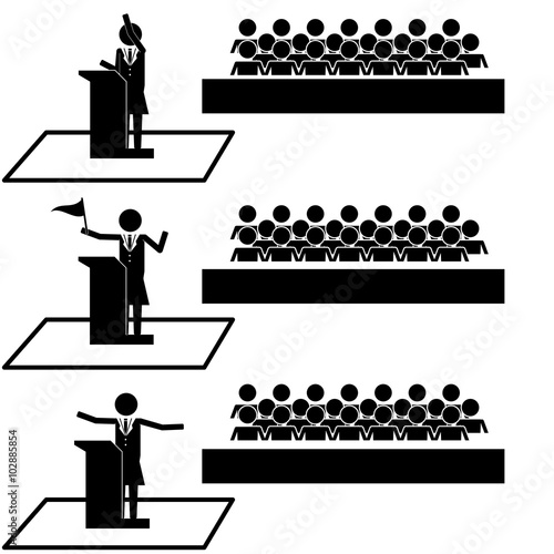Woman Politician Public Speaker in front of audience icon symbol pictogram