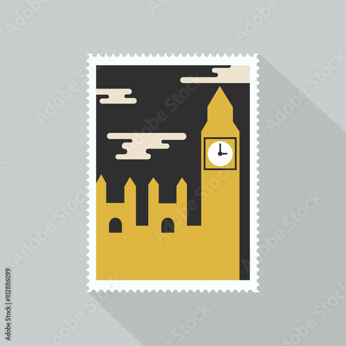 Big Ben in London. Stamp icon
